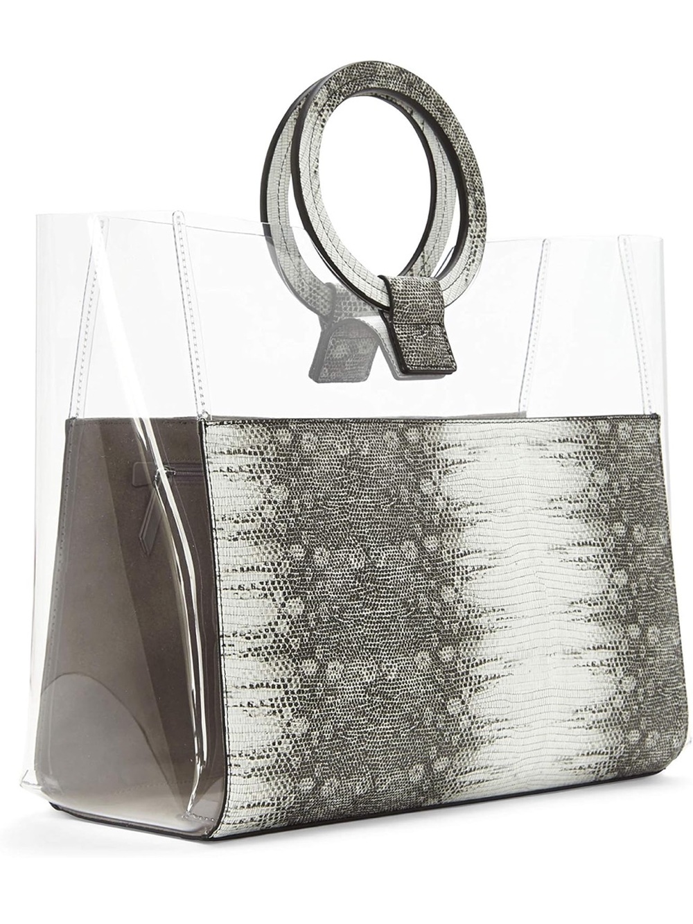 Vince Camuto Clear Transparent Snake Print O-Ring Handle Tote Bag